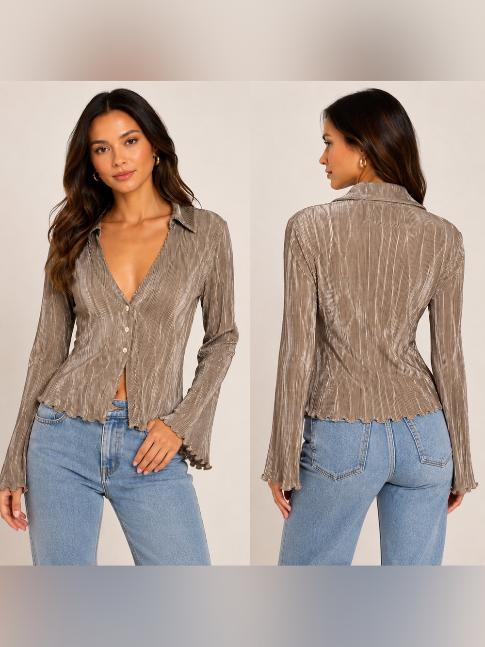 Song of Style Pleated Metallic Taupe Jacket
